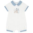 Baby Boys White & Blue Romper, 1, hi-res