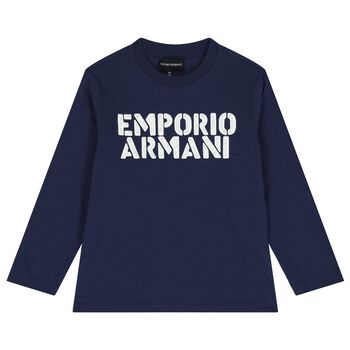 Boys Navy Blue Logo Long Sleeve Top