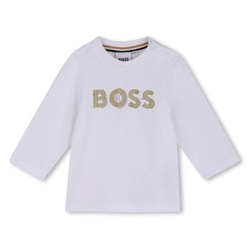 Younger Boys Mini Me White Logo Long Sleeve Top