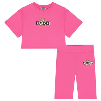 Girls Pink Teddy Bear Logo Shorts Set