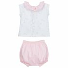 Baby Girls White & Pink Shorts Set, 1, hi-res