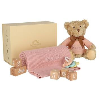 Girls Pink Milestone Snuggles Personalised Baby Gift Set
