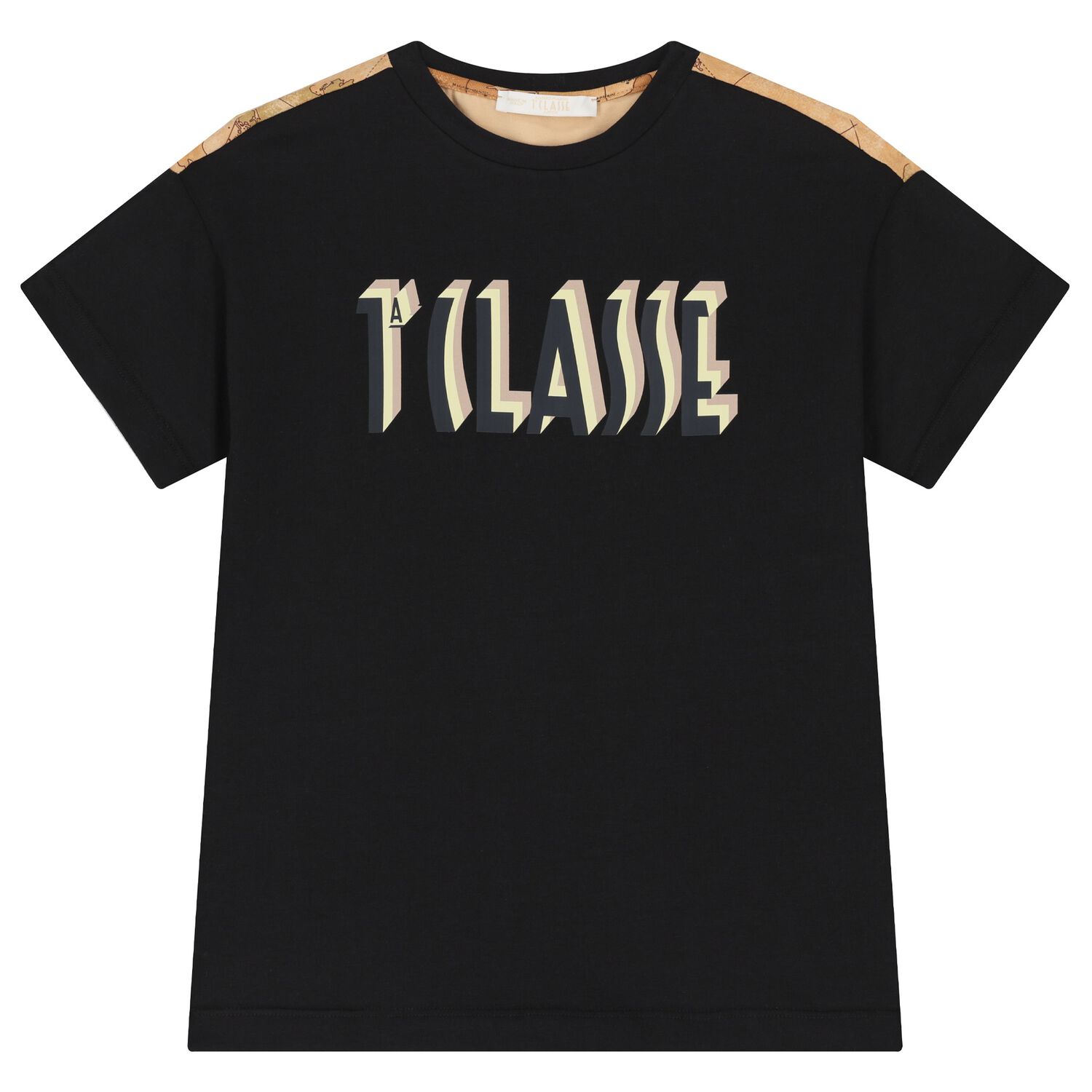 تي شيرت بشعار خريطة جغرافية باللونين الأسود والبيج للأولاد, 2, hi-res