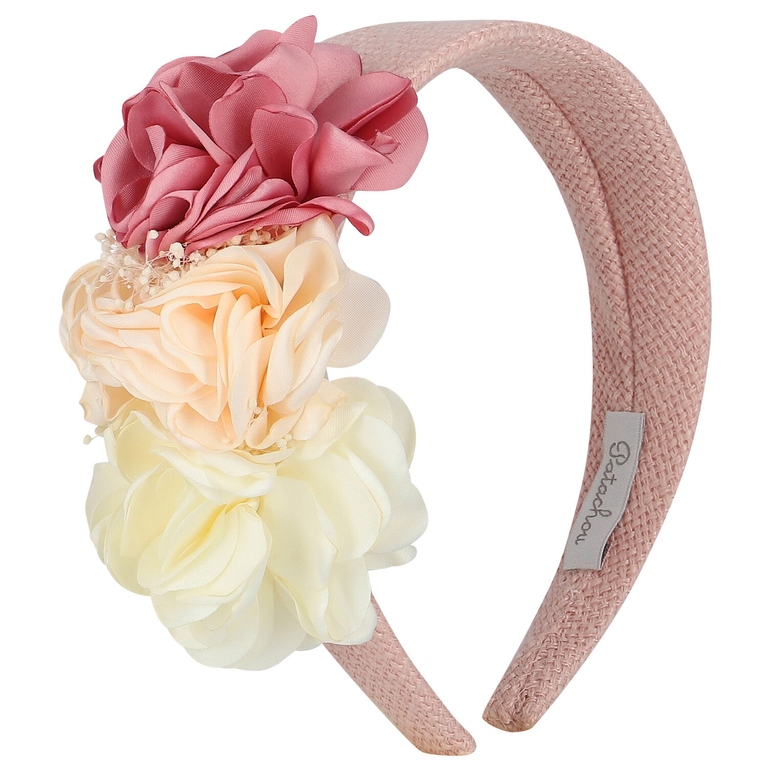 Girls Pink Tweed Flower Headband, 1, hi-res