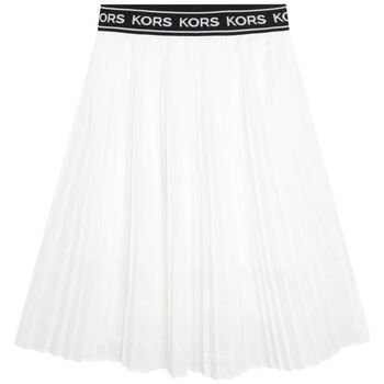 Girls White Pleated Logo Skirt