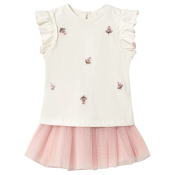Younger Girls Ivory & Pink Skirt Set
