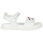 Girls White Heart Logo Sandals, 1, hi-res