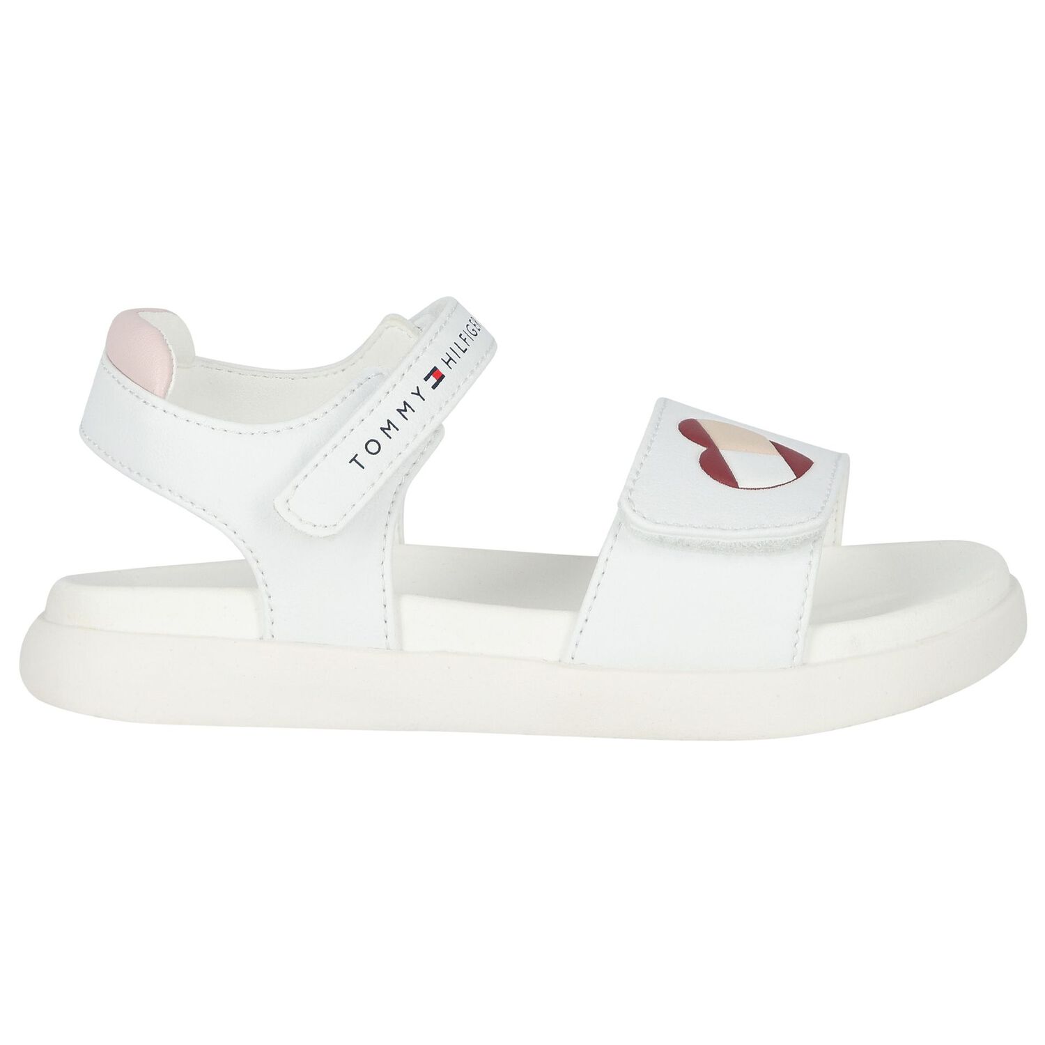 Girls White Heart Logo Sandals, 1, hi-res