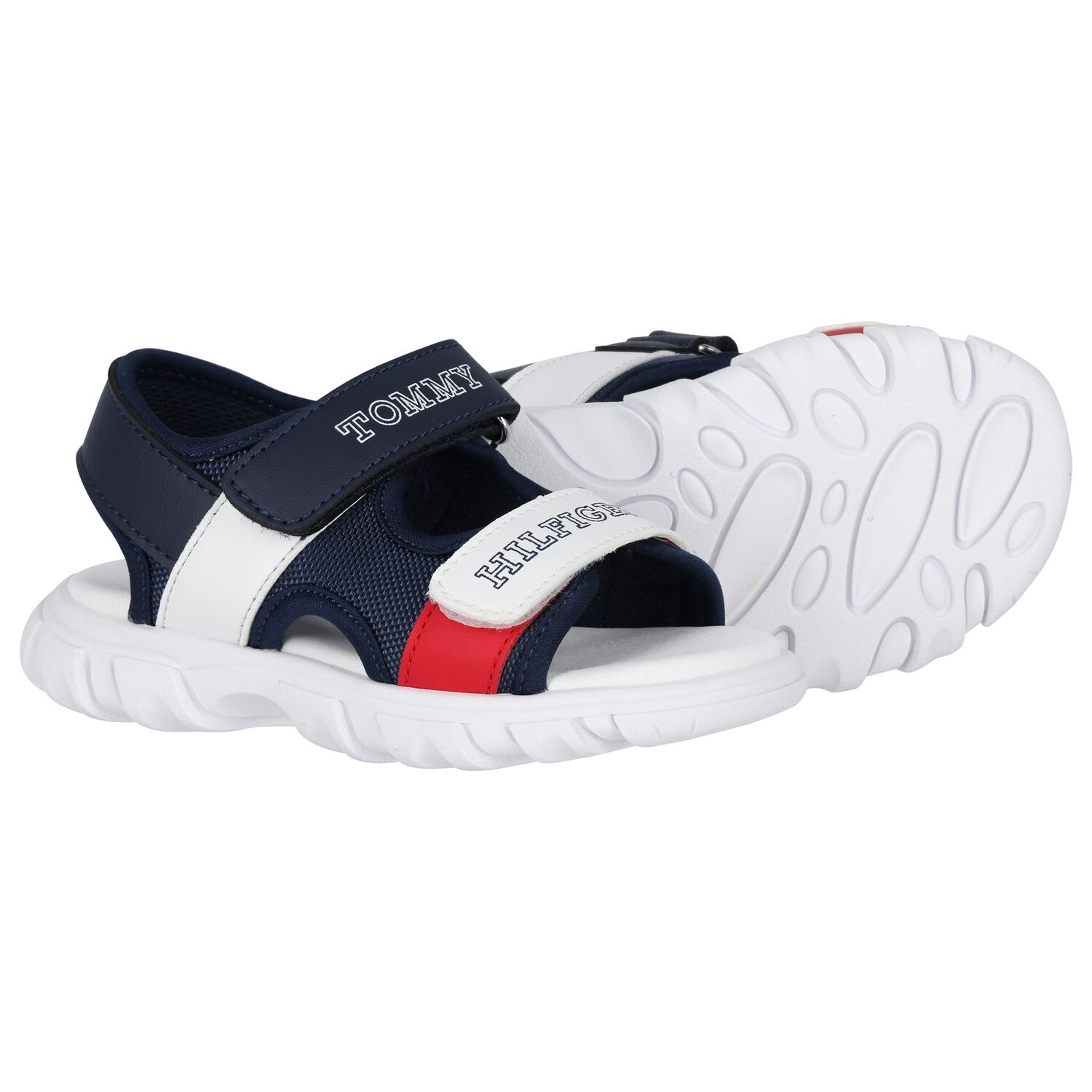 Boys White, Blue & Red Logo Sandals, 2, hi-res image number null