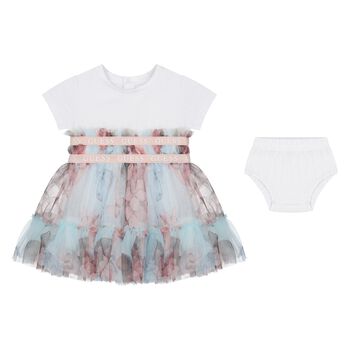 Baby Girls White & Green Tulle Dress Set