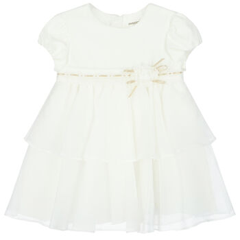 Baby Girls White Velvet & Chiffon Dress