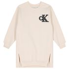 فستان بنات سويت شيرت بالشعار باللون البيج, 1, hi-res