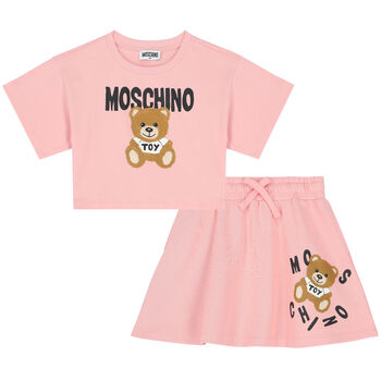 Girls Pink Teddy Bear Logo Skirt Set