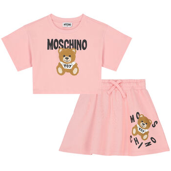 Girls Pink Teddy Bear Logo Skirt Set