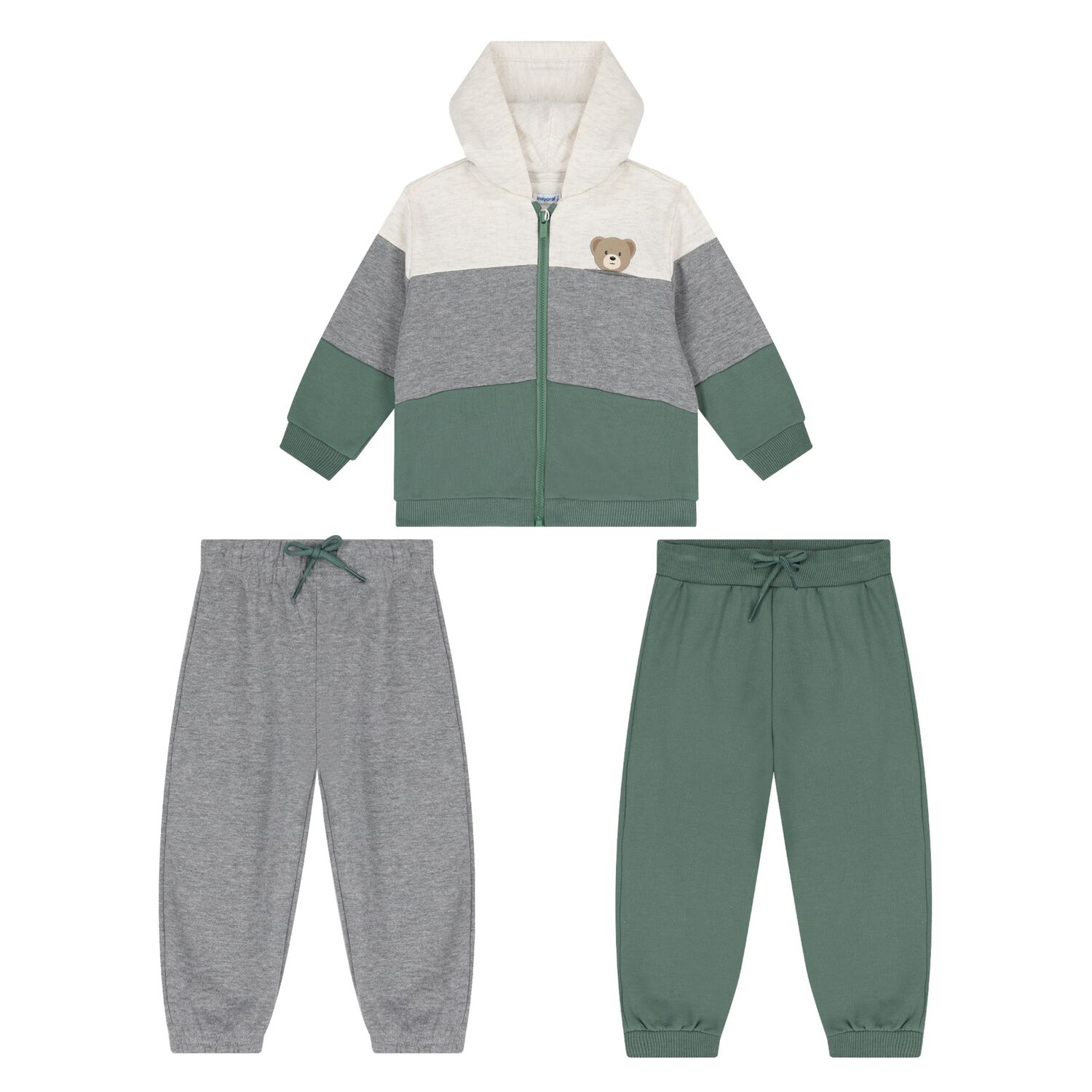 Younger Boys Ivory, Grey & Green 3-Piece Tracksuit, 2, hi-res