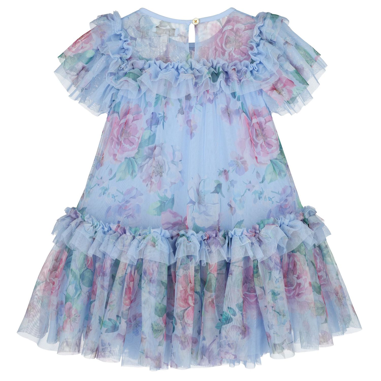 Girls Blue Floral Tulle Dress, 2, hi-res