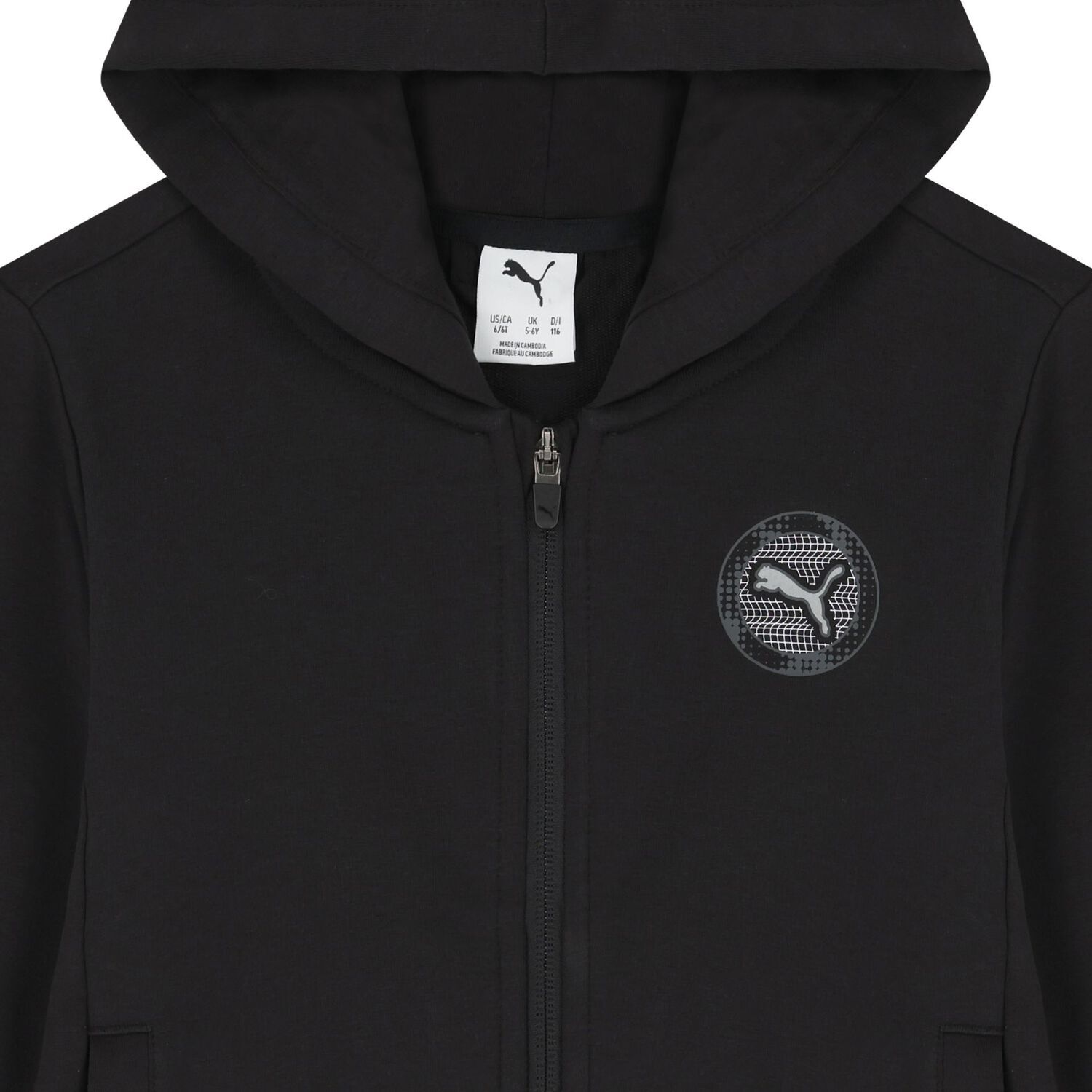 Boys Black Logo Hooded Zip Up Top, 1, hi-res