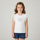 Girls White Diamante Bow Top, 2, hi-res