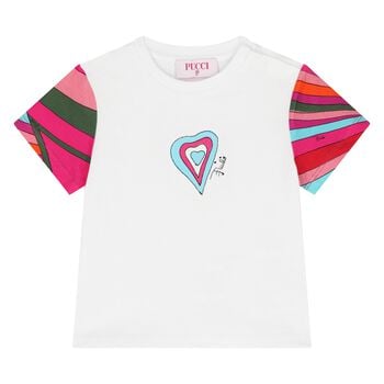 Younger Girls White Heart Logo T-Shirt