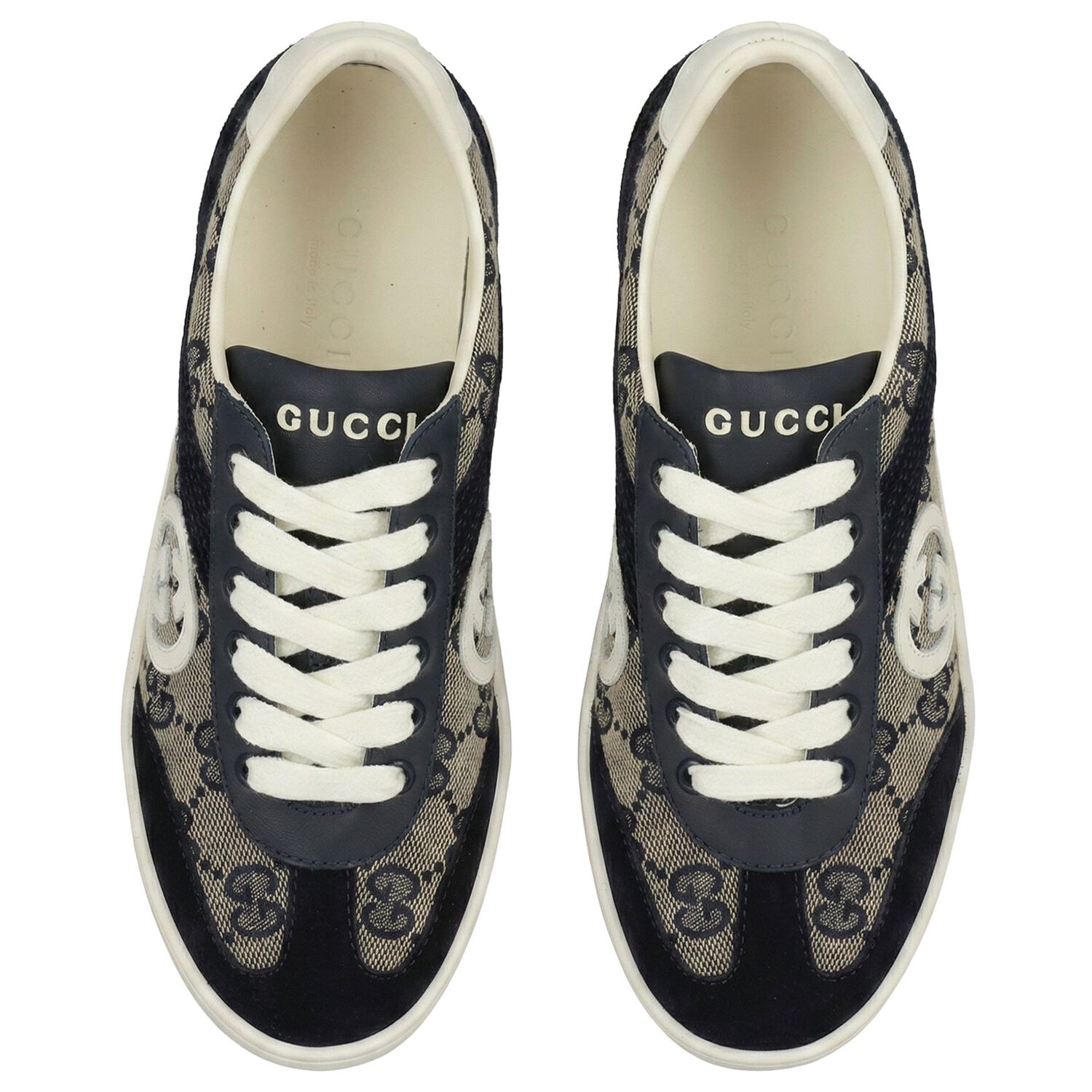 Navy Blue & Beige GG logo Canvas Trainers, 2, hi-res