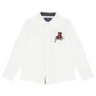 Boys White Teddy Bear Logo Shirt, 1, hi-res
