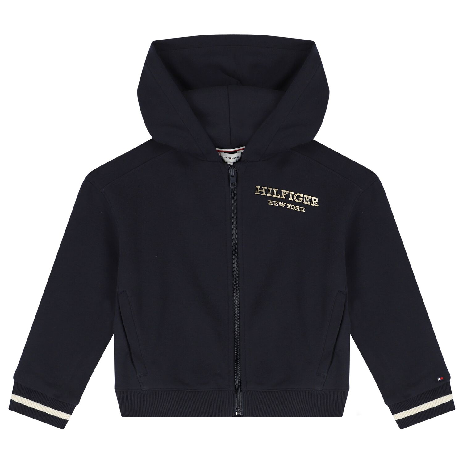 Girls Navy Blue Hooded Zip up Top, 1, hi-res image number null