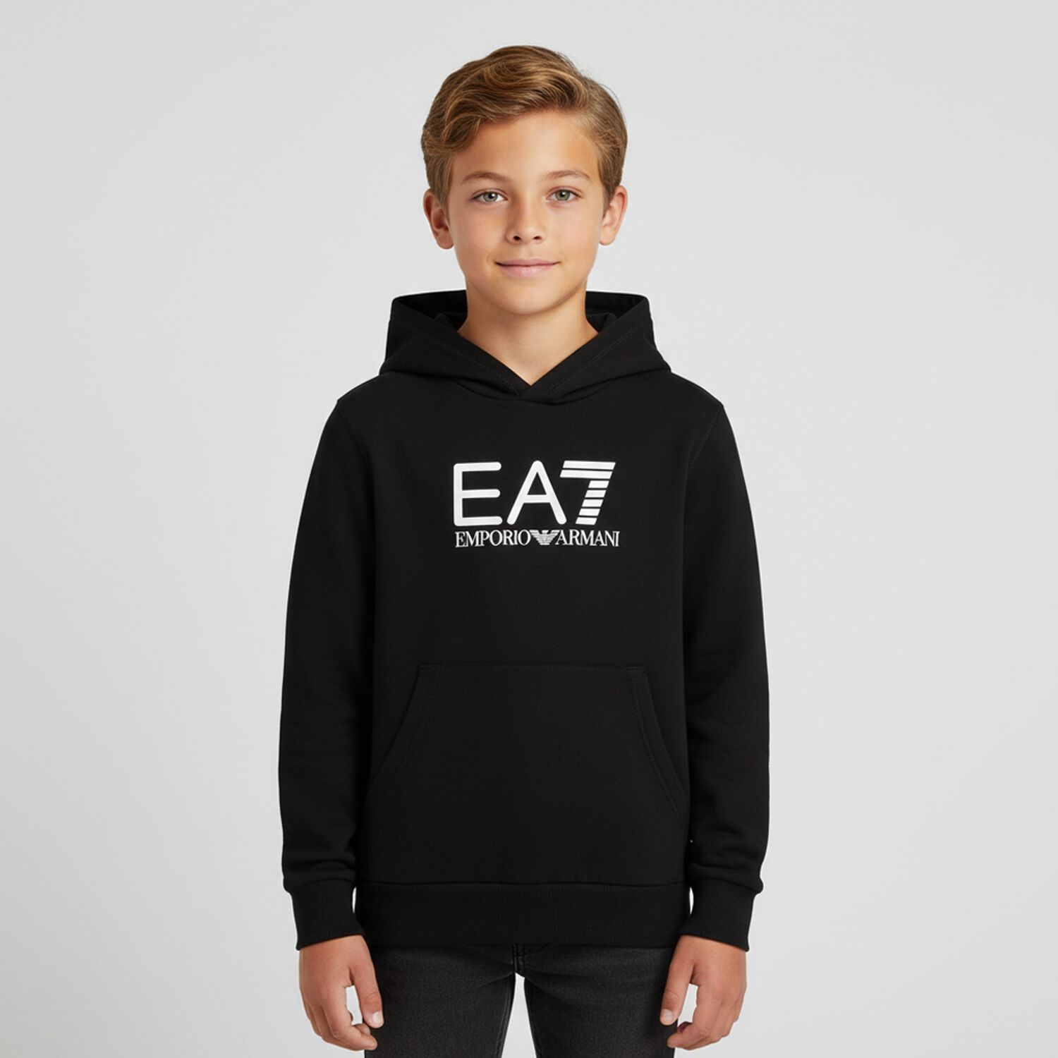 Boys Black Logo Hooded Top, 1, hi-res image number null