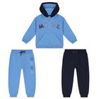 Younger Boys Blue 3 Piece Tracksuit Set, 2, hi-res