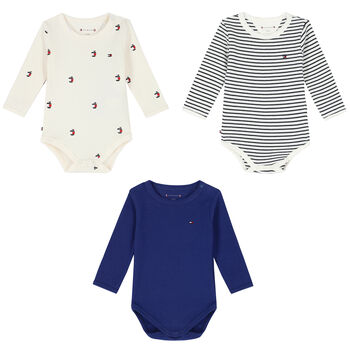 Baby Boys Multi-Colored Logo Ribbed Bodysuits (3-Pack)