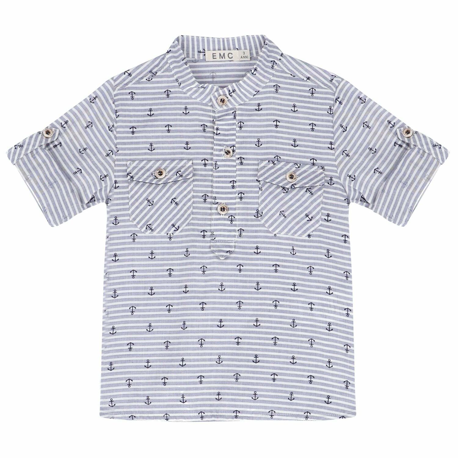 Boys White & Navy Printed Top, 1, hi-res image number null