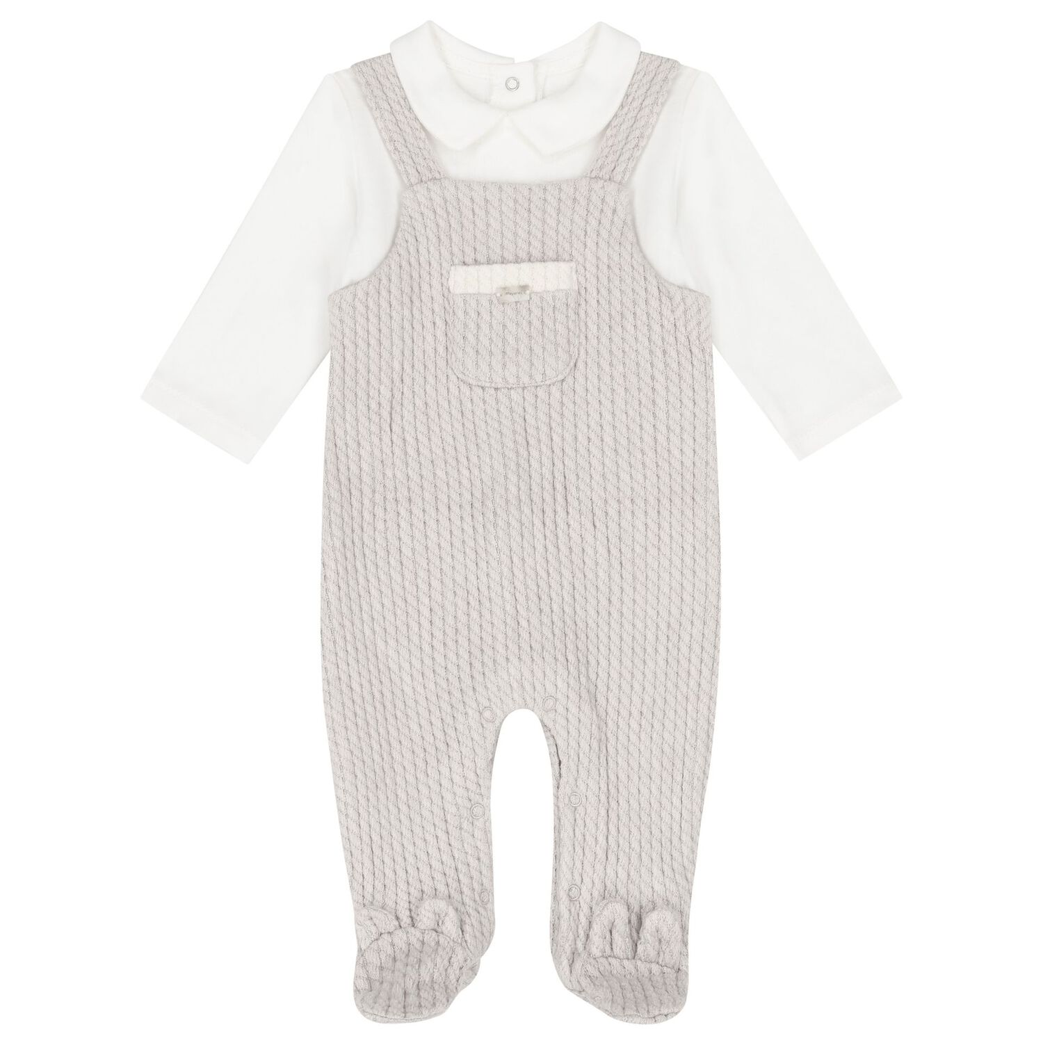 Baby Boys Ivory & Beige Knitted Babygrow Set, 1, hi-res