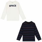 Boys Ivory & Navy Long Sleeve Tops ( 2-Pack ), 1, hi-res