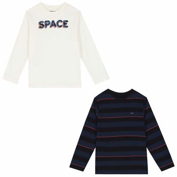 Mayoral Boys Ivory & Navy Long Sleeve Tops ( 2-Pack ), 1 Boys Ivory & Navy Long Sleeve Tops ( 2-Pack )