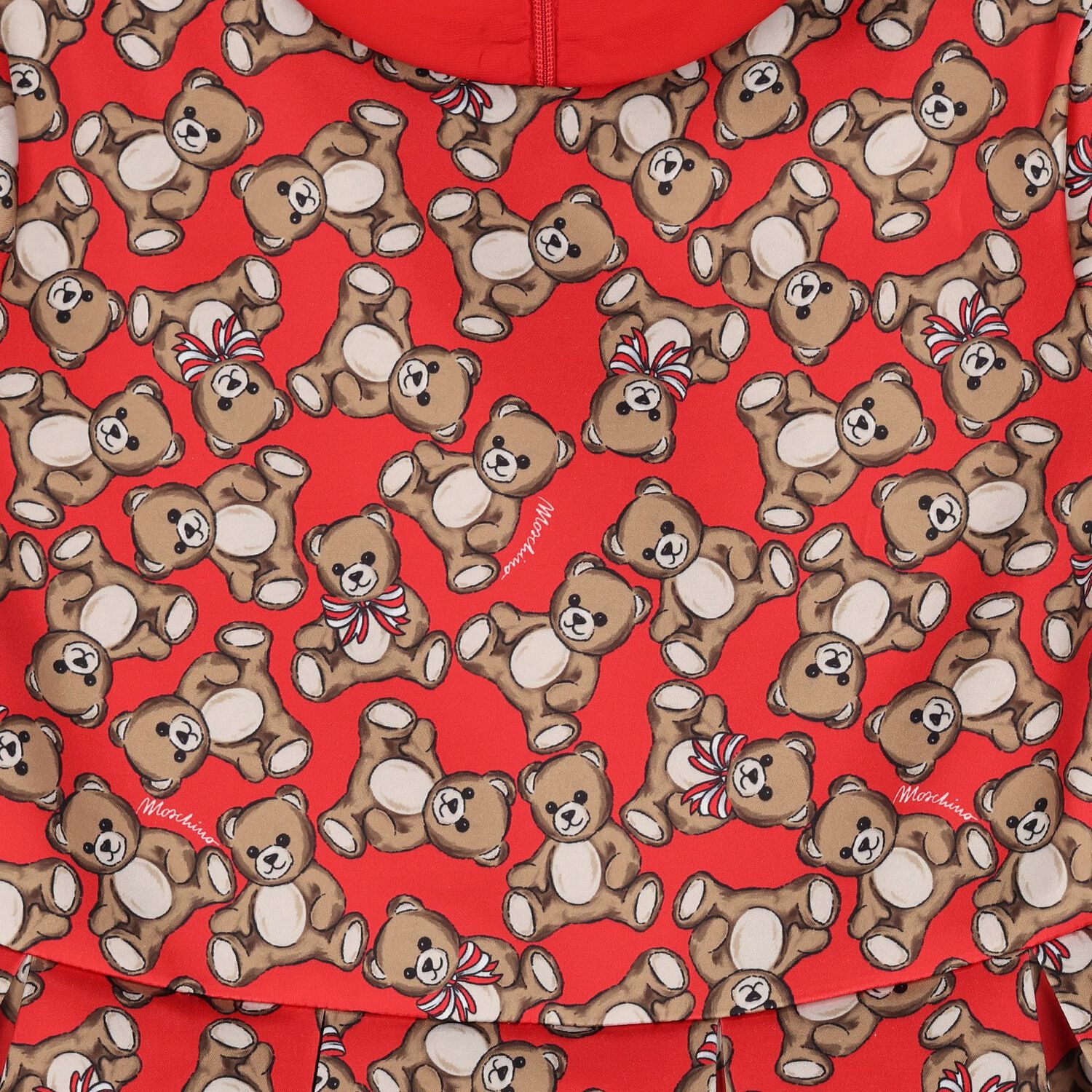 Girls Red Teddy Bear Logo Satin Dress, 1, hi-res