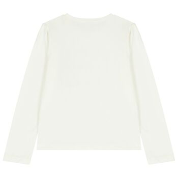 توب بنات بأكمام طويلة مطرز باللون العاجي 