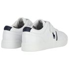 Boys White & Navy Blue Logo Trainers , 1, hi-res