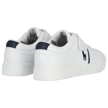 Boys White & Navy Blue Logo Trainers 