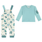 Baby Boys Green & Ivory Dungaree Set, 1, hi-res