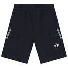 Boys Navy Blue Logo Shorts, 1, hi-res