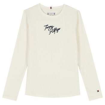 Girls Ivory Logo Long Sleeve Top