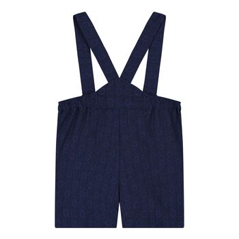 Baby Boys Navy Blue Jacquard Dungaree