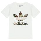 White & Green Trefoil Logo Shorts Set, 1, hi-res