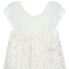 فستان بنات تول مزين بالترتر باللون العاجي, 1, hi-res