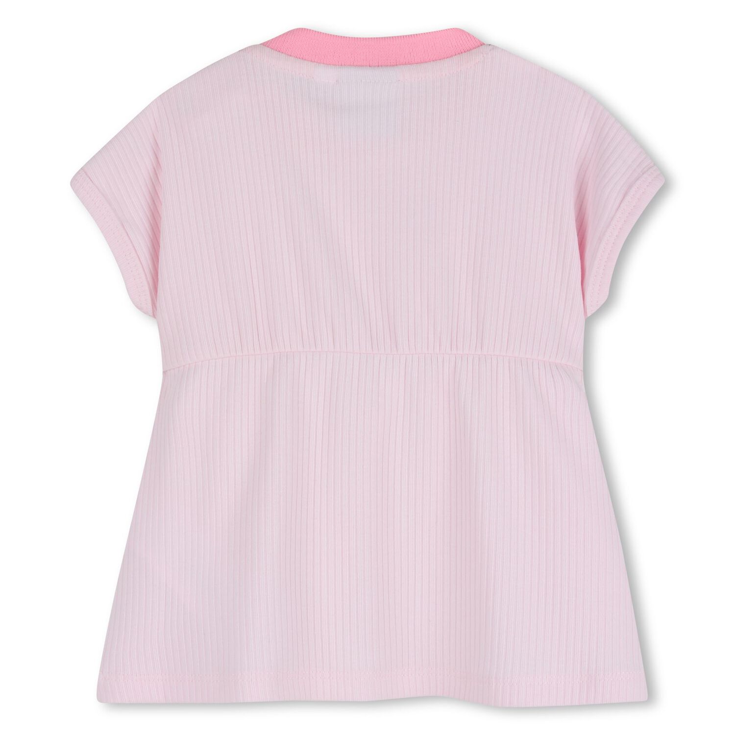 طقم فستان باللون الوردي بشعار للبنات , 1, hi-res