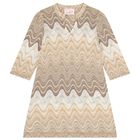 Girls Beige & Gold Striped Kaftan, 1, hi-res