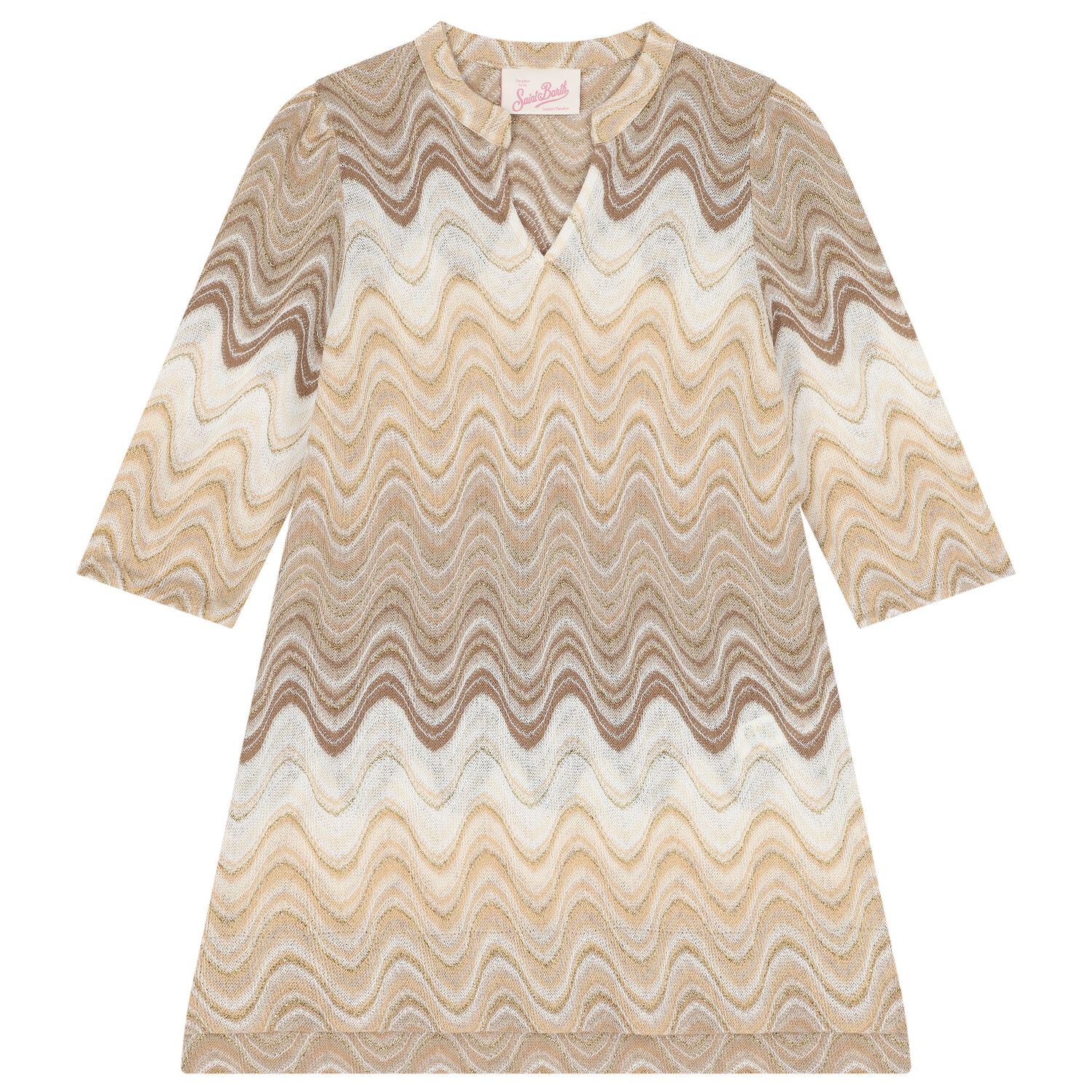 Girls Beige & Gold Striped Kaftan, 1, hi-res