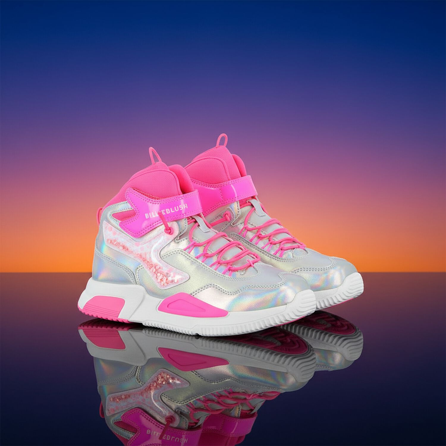 حذاء رياضي من الجلد  باللونين الفضي والوردي للفتيات, 1, hi-res