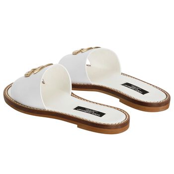 شباشب بناتي بالشعار باللون الابيض و الذهبي 