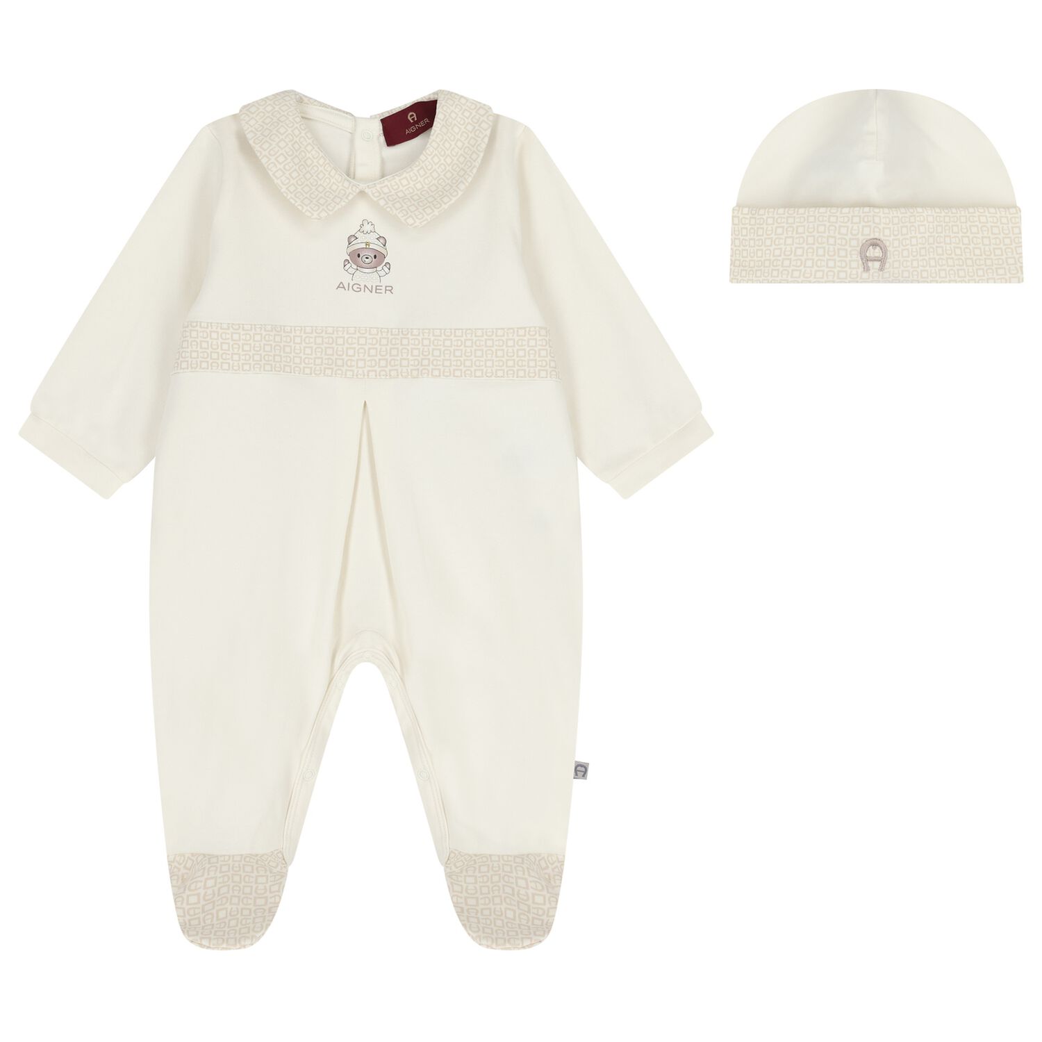 Ivory Teddy Bear Logo Babygrow Set, 1, hi-res