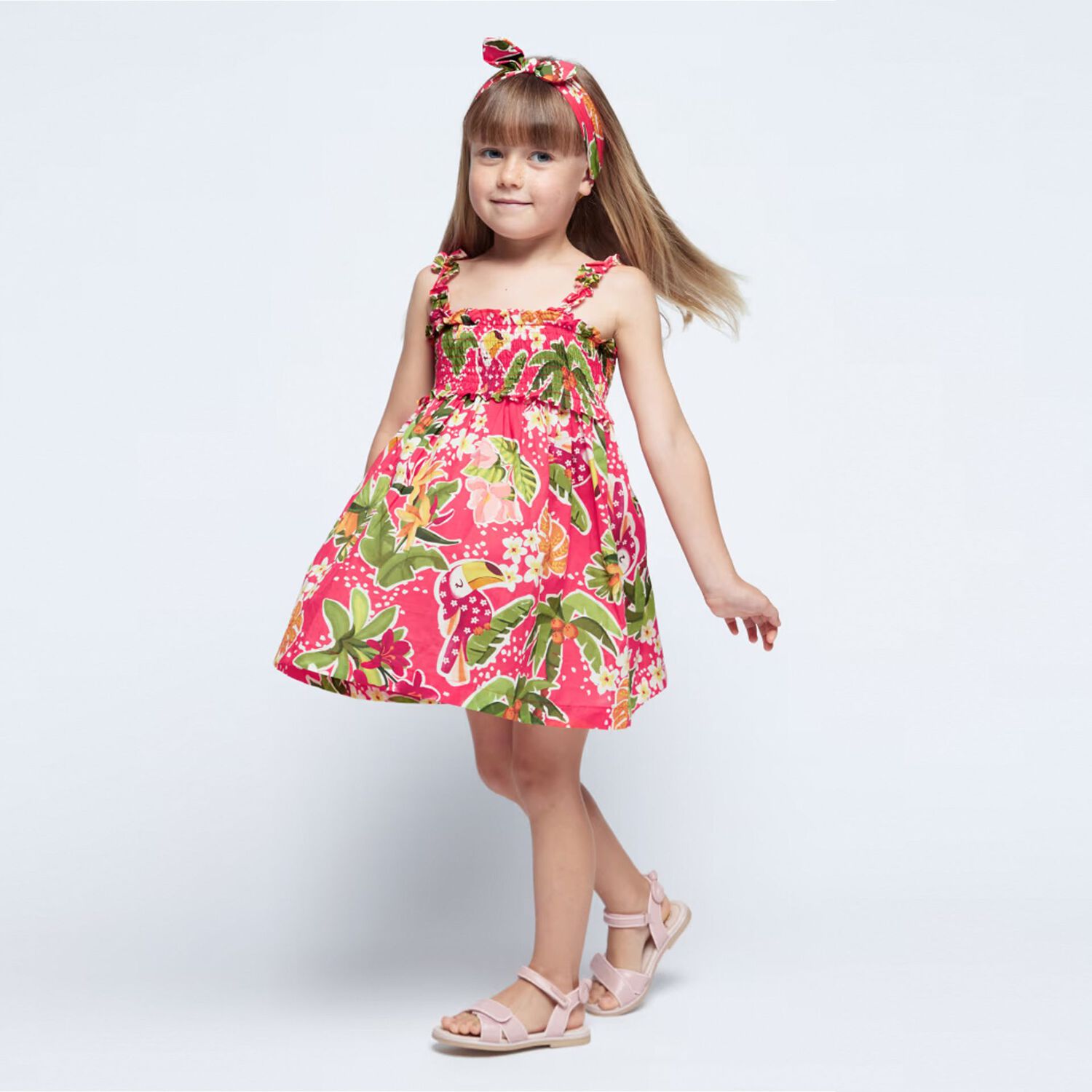 Girls Red Palm Tree Dress Set, 2, hi-res image number null